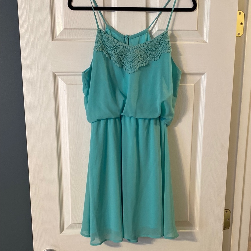 Blue Tiered Spaghetti Strap Mini Dress
